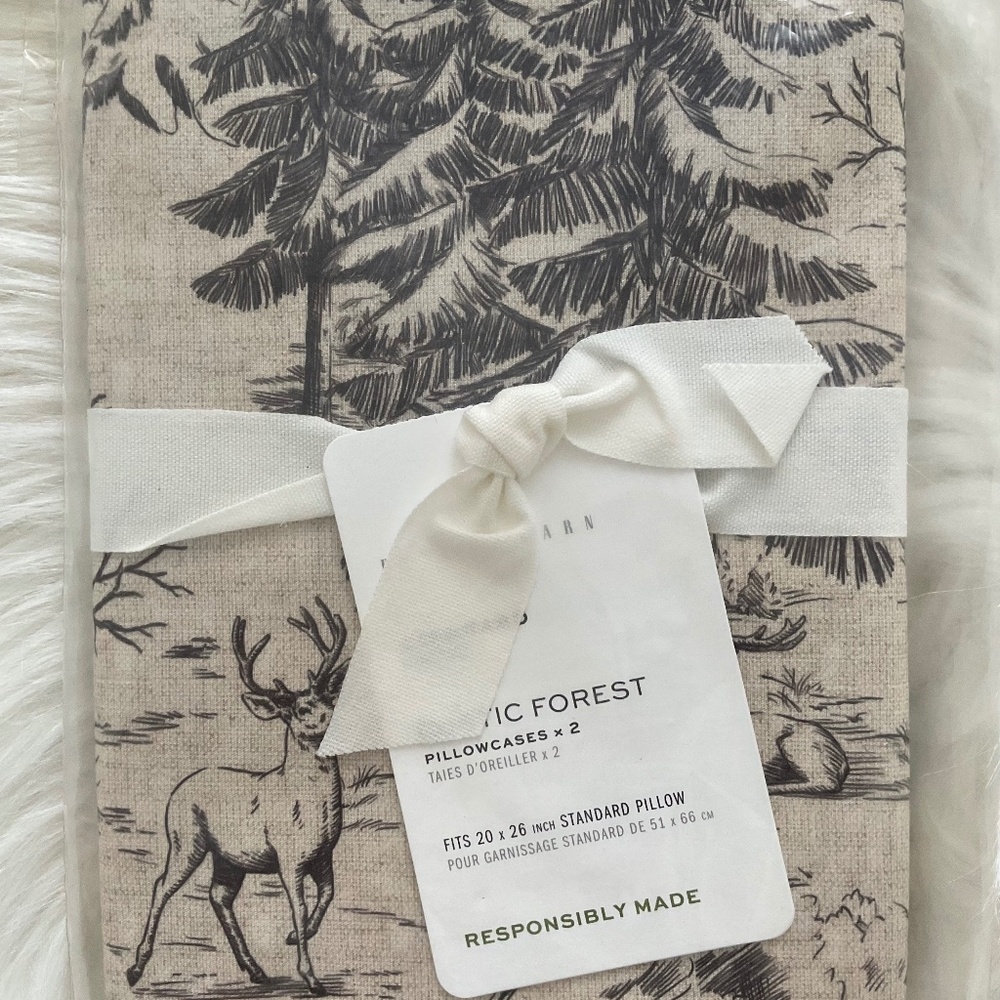 NWT Pottery Barn Rustic Forest Standard Pillowcases Set of 2 woodland Cabin Deer